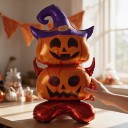 Nafukáló tök lufik varázslós kalappal Halloweeni dekoráció 150 x 70 cm Fóliás lufi Narancssárga és lila Partidísz 2