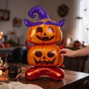 Nafukovací balónek dýně s čarodějnickým kloboukem Halloweenská dekorace 150 x 70 cm Fóliový balónek Oranžový a fialový Výzdoba na párty 6