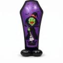 Nafukovací balónek rakev s čarodějnicí Halloweenská dekorace 110 x 57 cm Fóliový balónek Fialový a černý Výzdoba na Halloween a párty 1