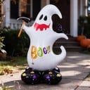 Nafukovací duch s nápisom Boo Stojaci balónik Halloweenská dekorácia 82 x 120 cm Biely s čiernym podstavcom Párty výzdoba na Halloween 3