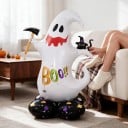 Nafukovací duch s nápisom Boo Stojaci balónik Halloweenská dekorácia 82 x 120 cm Biely s čiernym podstavcom Párty výzdoba na Halloween 6
