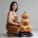 Nafukovací dýně nad sebou Stojící balónek Halloweenská dekorace 109 x 61 x 40 cm Oranžová s černým podstavcem Párty výzdoba na Halloween 4
