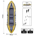 Nafukovací kajak pre 2 osoby 350 x 78 x 52 cm Nosnosť 180 kg Odolný PVC plášť Žlto-šedý s pádly a pumpou Na vodné výlety aj rybárčenie 2