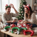 Nafukovacie vianočné čelenky 10 ks Balónkové čelenky Santa snehuliak sob a čiapka Veselé Vianoce Červené a zelené Na vianočnú besiedku 3
