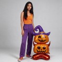 Nafukowany balon dyniowy z czarodziejskim kapeluszem Dekoracja halloweenowa 150 x 70 cm Balon foliowy Pomarańczowy i fioletowy Dekoracja na przyjęcie 4