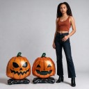 Nafukowany balonik dyniowy dwustronny Dekoracja Halloween 45 x 36 cm Balonik foliowy z podstawą Pomarańczowy i czarny Dekoracja na Halloween 4