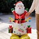 Nafukowany Święty Mikołaj w prezencie Stojący balon Dekoracja świąteczna 97 x 125 cm Z napisem Wesołych Świąt Czerwono-biała dekoracja na imprezę 4
