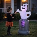 Nafukująca dekoracja halloweenowa Duch na nagrobku z oświetleniem LED Wysokość 1,5 m Wtyczka EU Biała i szara Do ogrodu i do domu 5
