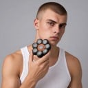 Náhradná holiaca hlava 7D pre holiace strojky na hlavu Magnetické uchytenie 7 rotačných hláv Nerezová oceľ Čierna a oranžová Pre plešatých mužov 5