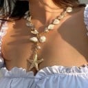 Náhrdelník s mušlemi a kamínky, přívěsek hvězdice a drobné mořské motivy, výrazný dámský náhrdelník s řetízkem 1