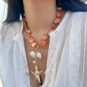 Náhrdelník s mušlemi a kamínky, přívěsek hvězdice a drobné mořské motivy, výrazný dámský náhrdelník s řetízkem 2