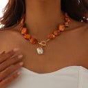 Náhrdelník s perleťovými články a přívěskem, asymetrický design, dekor v odstínu zlaté barvy, dámský náhrdelník 3