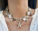 Náhrdelník s velkými lesklými články a mořskými motivy, mušle, hvězdice a mořští koníci, dámský výrazný náhrdelník 5