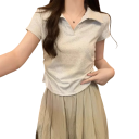 Naisten crop top -polo V-pääntiellä ja kauluksella Yksivärinen puuvillapaita Lyhyt moderni leikkaus naisille 7