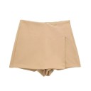 Naisten epäsymmetriset korkeavyötäröiset shortsit sivuvetoketjulla, elegantit, yksivärinent, vintage-shortsit, tyylikkäät kesäiset rento shortsit 12