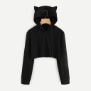 Naisten hupullinen crop toppi kissankorvilla - Musta 2