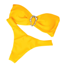 Naisten kaksiosainen bikini, jossa bandeau-yläosa ja kultainen solki. Yksivärinen uimapuku ja stringit luovat elegantin kesälookin. 7