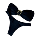 Naisten kaksiosainen bikini, jossa bandeau-yläosa ja kultainen solki. Yksivärinen uimapuku ja stringit luovat elegantin kesälookin. 1