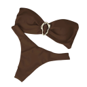 Naisten kaksiosainen bikini, jossa bandeau-yläosa ja kultainen solki. Yksivärinen uimapuku ja stringit luovat elegantin kesälookin. 5