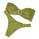 Naisten kaksiosainen bikini, jossa bandeau-yläosa ja kultainen solki. Yksivärinen uimapuku ja stringit luovat elegantin kesälookin. 9