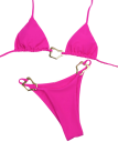 Naisten kaksiosainen bikini, jossa metalliset kultaiset soljet. Kolmiomainen yläosa ja leikkaukset alushousuissa. Elegantti uimapuku rannalle ja auringonottoon. 5