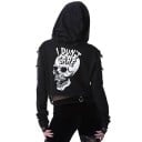 Naisten lyhyt huppari Musta Valkoinen pääkallopainatus tekstillä Verkkoreuna ja hihansuut Metallirenkaat hihoissa Polyesteri ja spandex 6
