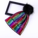 Naisten neulottu pipo metallinhohtoisella pinnalla ja suurella pörröisellä pompomilla Ribbineule Käännettävä reuna Akryyli Universaali 4