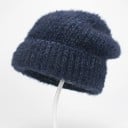 Naisten neulottu talvipipo beanie pehmeällä karvalla Ribbineulos leveällä käänteellä Puuvilla, polyesteri ja villa Pään 7