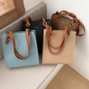Naisten olkalaukku shopper-muodossa 27 x 31 x 11 cm Keinonahasta Pitkät hihnat metallisoljilla Pyöreät metallirenkaat 6
