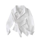 Naisten pitkähihaisen paidan epäsymmetrinen kietaisujosapäällinen, kaksinkertainen kaulus, rypytys vyötäröllä ja vino alahelma 5