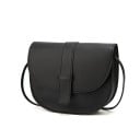 Naisten puolikuun muotoinen crossbody-laukku läpällä ja pystysuoralla vyöllä Tikatut reunat Ohut hihna PU-nahkaa ja polyesteria 18 x 2