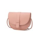 Naisten puolikuun muotoinen crossbody-laukku läpällä ja pystysuoralla vyöllä Tikatut reunat Ohut hihna PU-nahkaa ja polyesteria 18 x 3