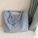 Naisten ruudullinen laukku puuvillasta ja kankaasta Tilava ostoskassi, jossa kaksi pitkää kahvaa Koko 40 x 26 x 9 cm 4