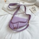 Naisten satulamuotoinen crossbody-käsilaukku Leveä tekstiilihihna ja punottu hihna Koristeellinen punottu reuna PU-nahkaa 4