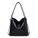 Naisten suuri musta olkalaukku keinonahasta Tilava pehmeä laukku pitkällä hihnalla ja metallisilla kiinnikkeillä 35 x 35 x 16 cm 4