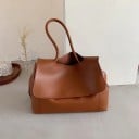 Naisten suuri olkalaukku kannella Yksinkertainen minimalistinen muotoilu Pehmeä keinonahka Tilava sisus 33 x 24 x 13 cm 3