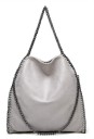 Naisten suuri olkalaukku ketjuilla Pehmeä tilava laukku metalliketjureunalla PU-nahka 40 x 38 x 12 cm 5