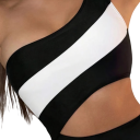 Naisten yksiosaiset uimapuvut Yhdellä olalla Asymmetrinen Raidallinen Polyesteri Spandex Modernit kesäiset ranta-uimapuvut uima-altaalle 3