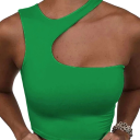 Naisten yksivärinen asymmetrinen crop top O-mallinen kaula-aukko leveillä olkaimilla polyesteri puuvilla moderni kesätoppi 5