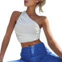 Naisten yksivärinen asyymetrinen toppi yhdelle olalle Crop top Polyesteri spandex joustava moderni kesätoppi 2