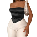 Naisten yksivärinen crop-top ilman olkaimia O-mallinen kaula-aukko polyesteri spandex joustava moderni kesätoppi 1