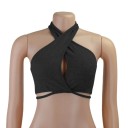 Naisten yksivärinen crop top O-mallinen kaula-aukko leveillä olkaimilla rintaleikkauksella polyesteri spandex 1