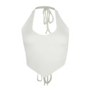 Naisten yksivärinen crop top V-pääntie leveillä olkaimilla polyesteri spandex moderni kesätoppi 2