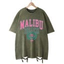 Naisten ylisuuri MALIBU BEACH T-paita, jossa vintage-kuvio ja koristeellinen reunus. Streetwear-toppi. Rentoa kesämuotia. Tyylikästä vapaa-ajan vaatetusta. 8