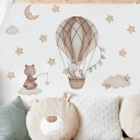 Naklejka na zeź do pokoju dziecięcego 71,5 x 50,1 cm Niedźwiedź i królik w balonie dekoracja ścienna z przezroczystego matowego winylu łatwa 1