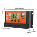 Napelem töltésszabályzó 13,30 x 6,90 x 3,10 cm 12,8 V 30 A Színes LCD MPPT/PWM Duális USB Automatikus azonosítás Védelem Töltés és kisütés 4