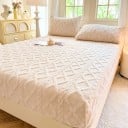 Napinające elastyczne flanelowe prześcieradło 200 × 220 cm, Gładkie miękkie ciepłe prześcieradło, trzyma się na miejscu, wzór w romby 1
