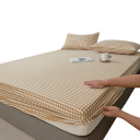 Napinansängynpeite 100 x 200 x 20 cm Joustava sängynpeite puuvillapolyesteri Liukumaton reunus kumilla ympäri Hieno ruudullinen kuvio 5