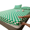 Napinansängynpeite 180 x 220 x 30 cm Joustava sängynpeite Puuvilla polyesteri Liukumaton reunus kumilla ympärillä Värikäs ruudullinen kuvio 4