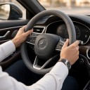 Nappa Leather Steering Wheel Cover with Perforation 37 to 38 cm Round Shape O Quilted Pattern Breathable and Non-Slip for Car 10